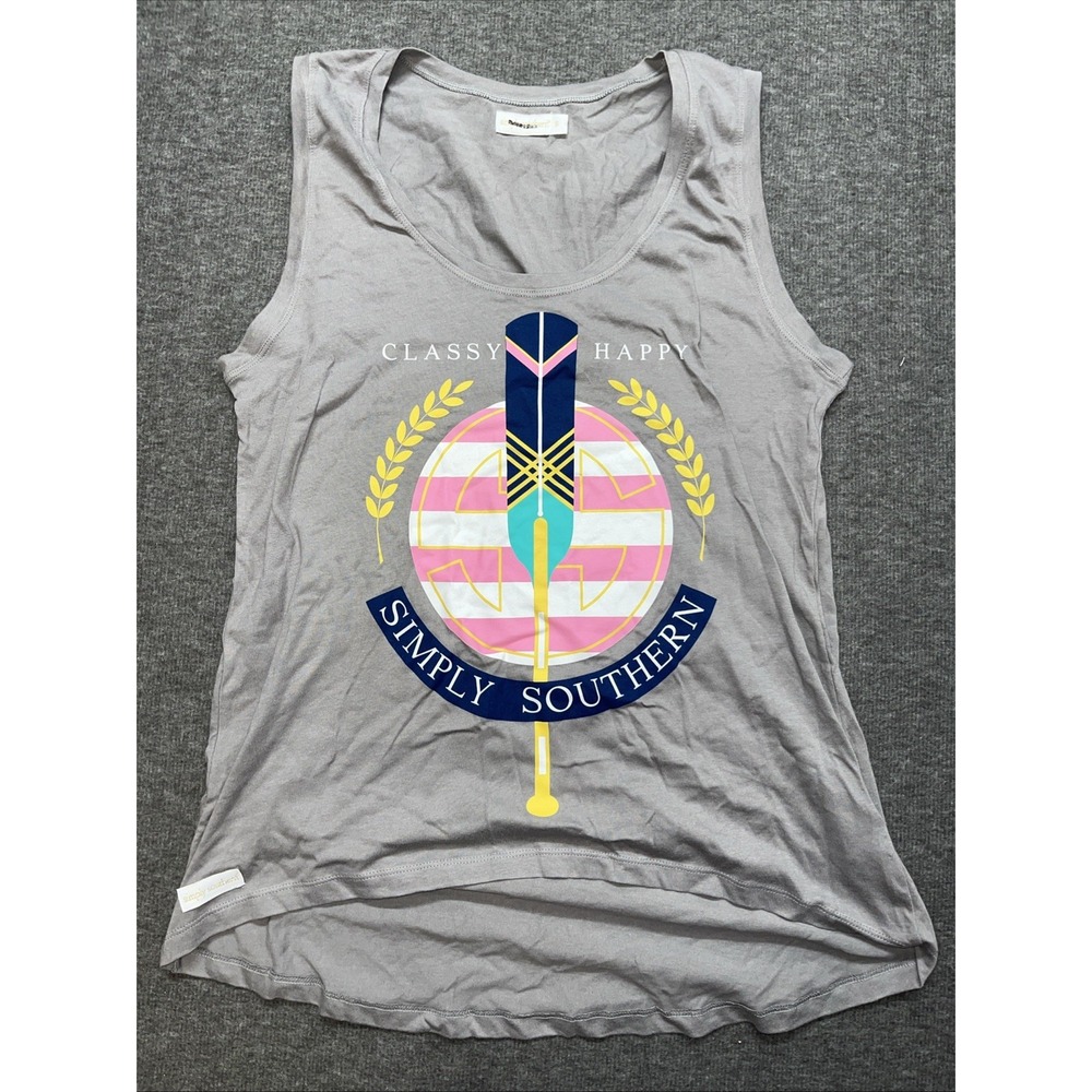 Simply Southern Women's Gray Oar Print Tank Top Tank Color Grey Small